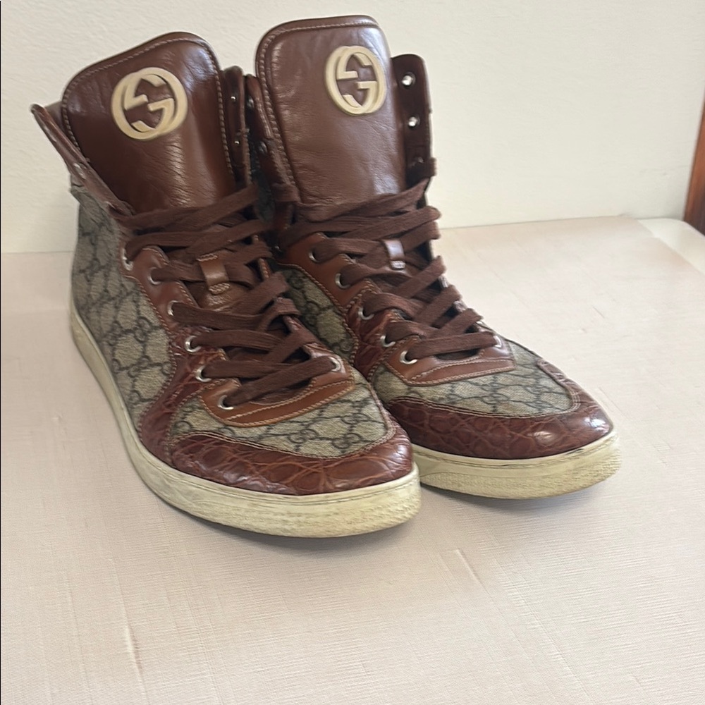 Gucci Brown and Tan High-Top Sneakers